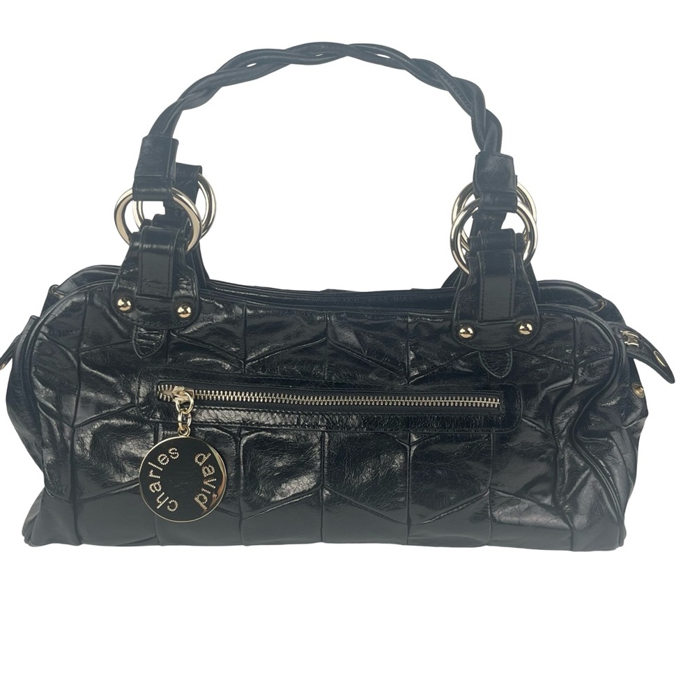 Charles David Y2K Black Leather Quilted Braided Straps Shoulder Handbag